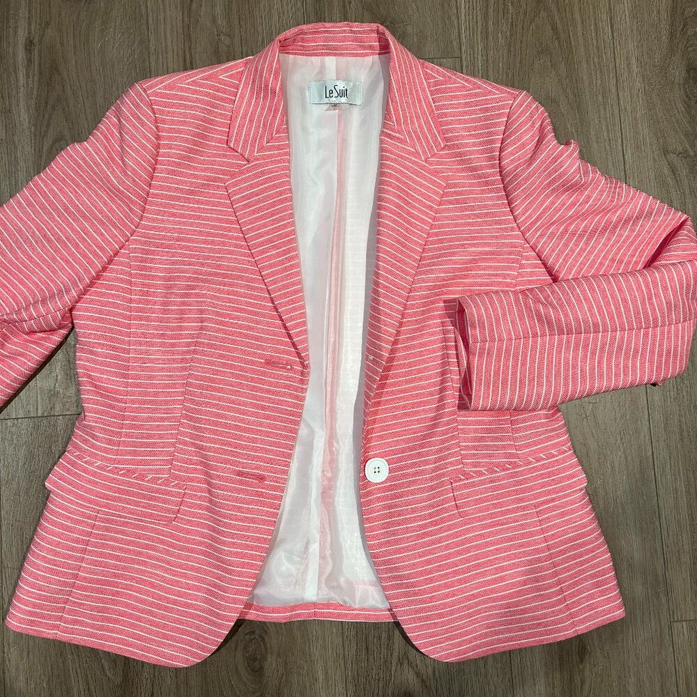 Salmon Coloured White Striped Women's Suit Jacket | Size US 12
